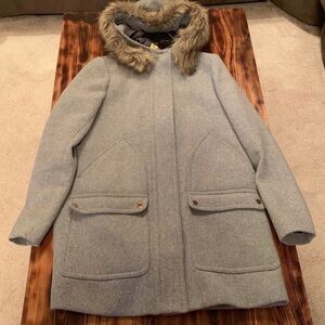 J. Crew Gray Vail Parka Coat with Faux Fur Trim Sz 6